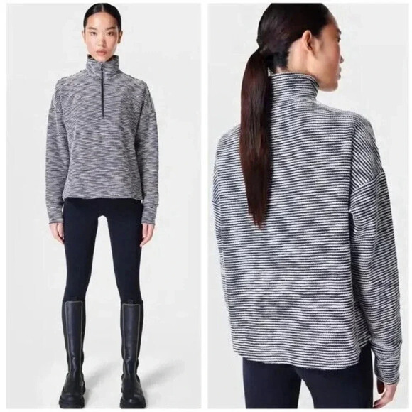 Sweaty Betty Tops - Sweaty Betty Rest Up Half Zip Striped Pullover Size 8
